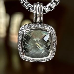David Yurman Albion Pendant Sterling Silver, Sage Prasiolite 11mm, Pave Diamonds